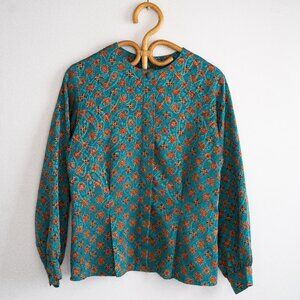 Vintage Notations Petite turquoise and gold Pattern Blouse
